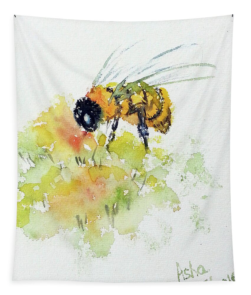 Bee Tapestry featuring the painting To Bee or not to be by Asha Sudhaker Shenoy