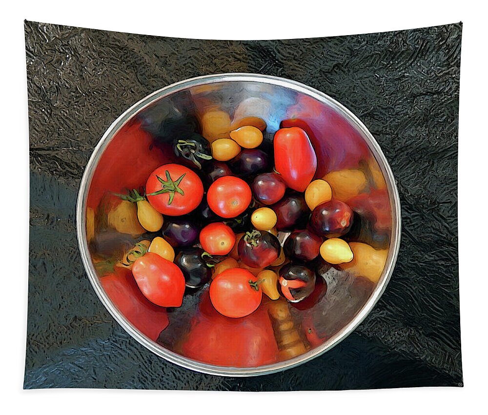 Tomatoes Tapestry featuring the digital art Tomato Bowl by Gary Olsen-Hasek