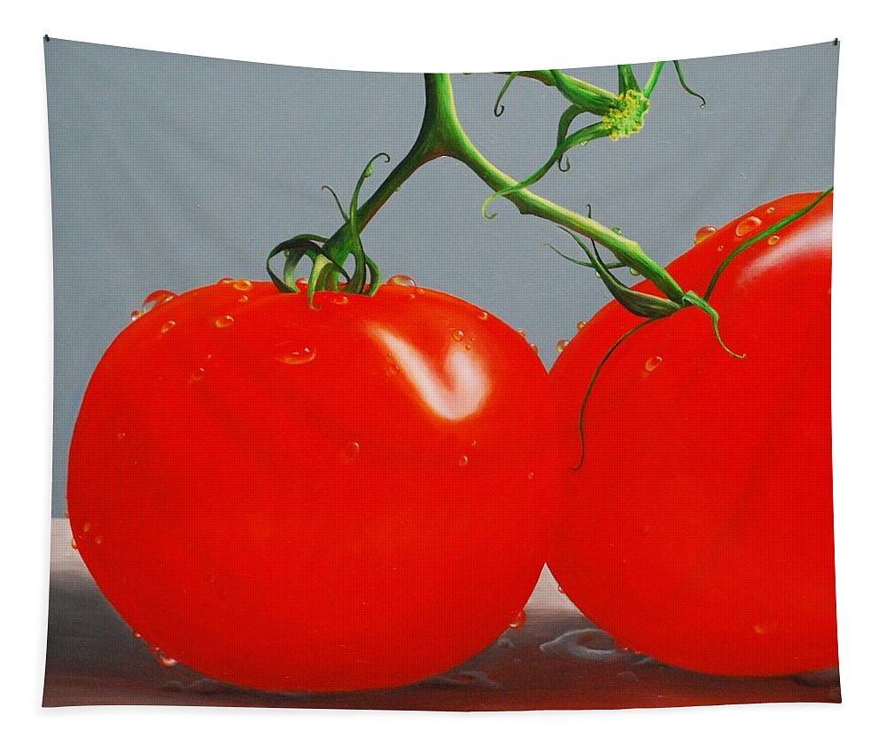 Realism Tapestry featuring the painting Tomatoes with Stems by Emily Page