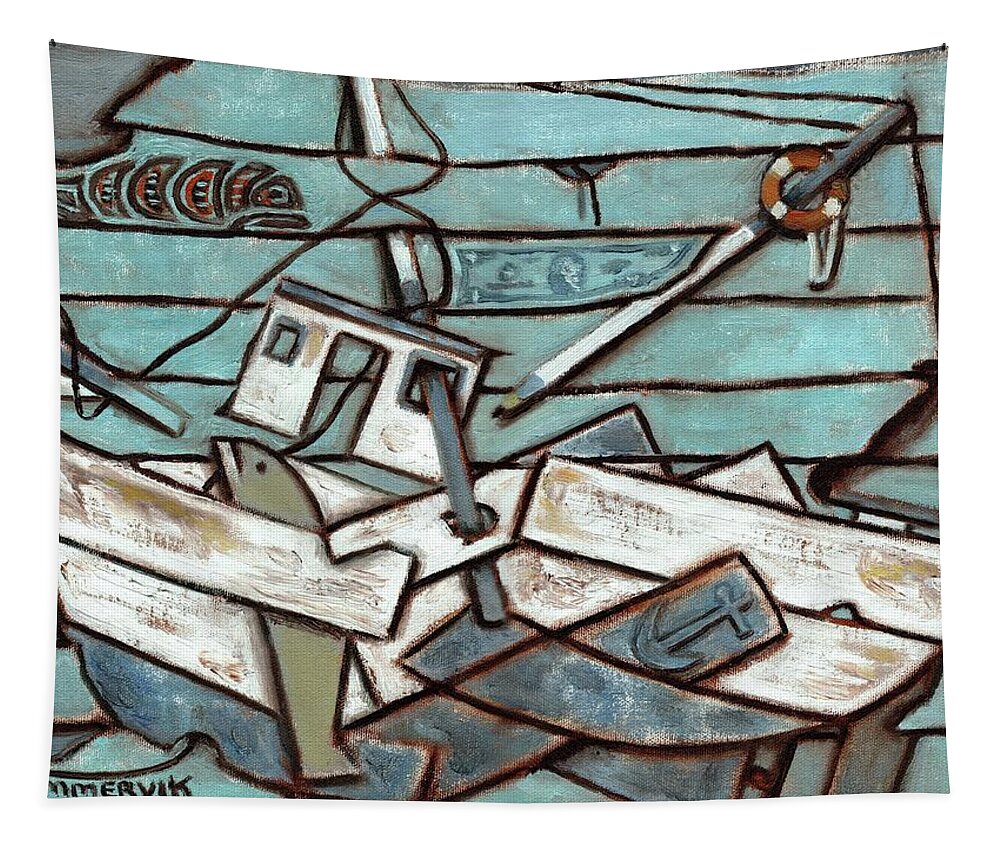 Commercial Fishing Tapestry featuring the painting Commercial Fishing Boat Art Print by Tommervik