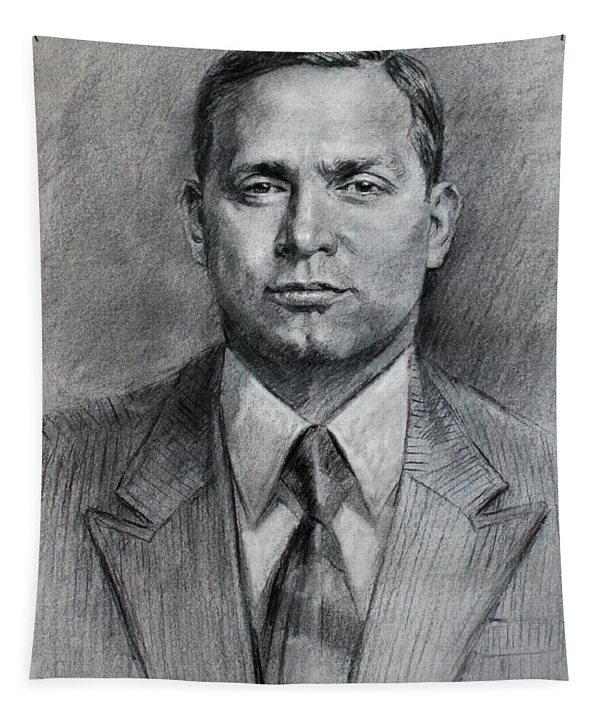 Tommy Luchese Tapestry featuring the drawing Tommy Luchese by Ylli Haruni