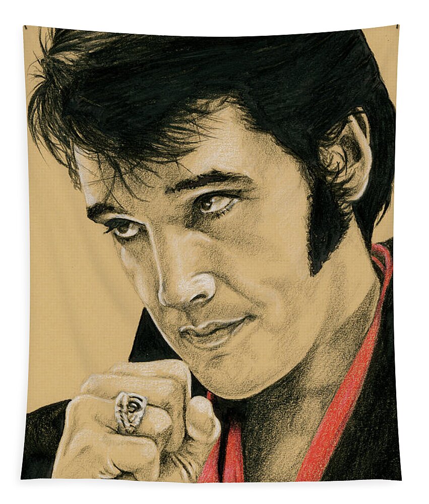 Elvis Tapestry featuring the drawing Too much monkey business by Rob De Vries