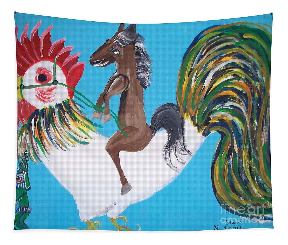 Topsy Turvy Courir De Mardi Gras Tapestry featuring the painting Topsy Turvy Courir de Mardi Gras by Seaux-N-Seau Soileau