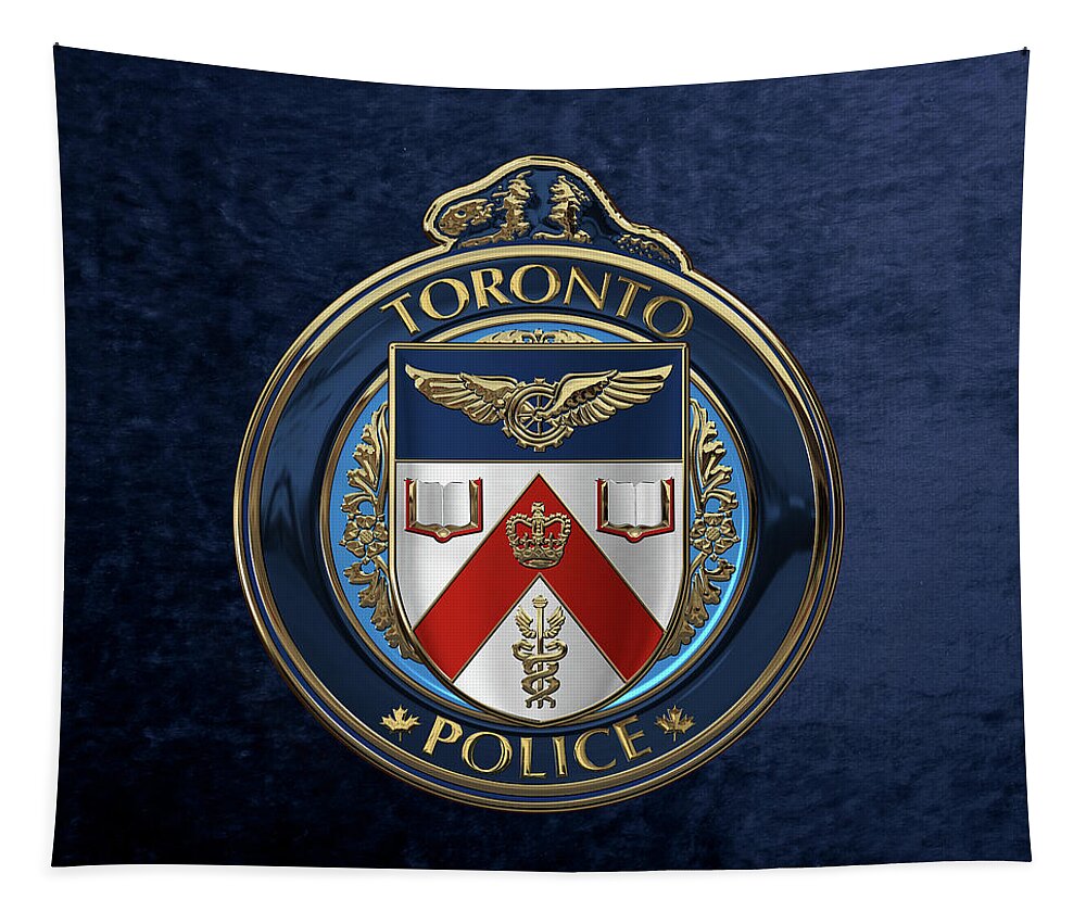 'law Enforcement Insignia & Heraldry' Collection By Serge Averbukh Tapestry featuring the digital art Toronto Police Service - T P S Emblem over Blue Velvet by Serge Averbukh