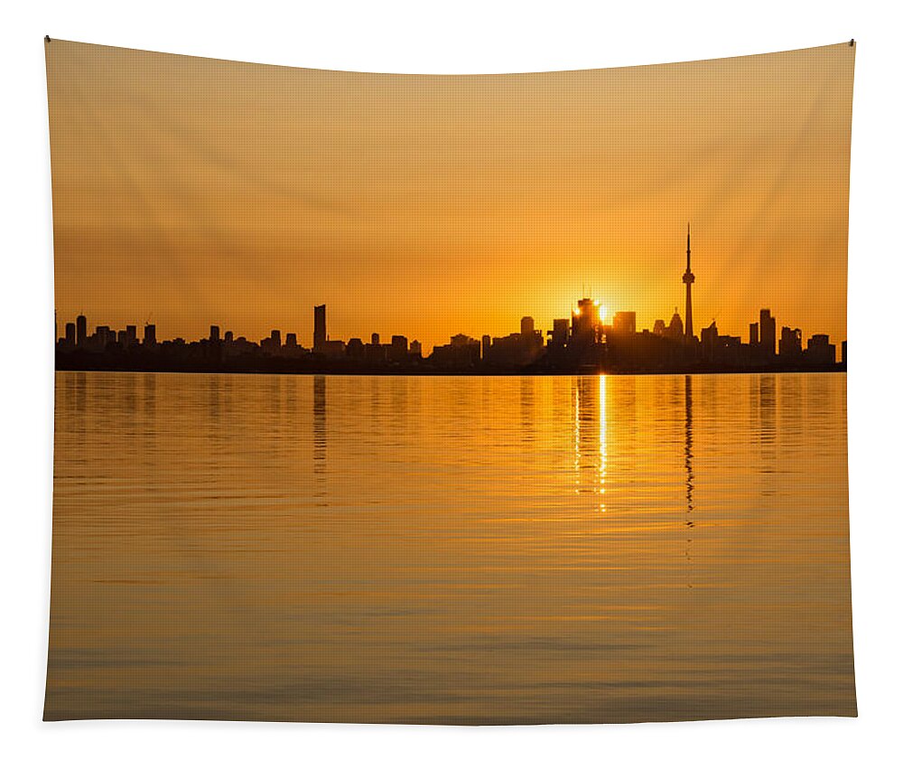 Georgia Mizuleva Tapestry featuring the photograph Toronto Skyline - Three Suns Over Liquid Silk by Georgia Mizuleva