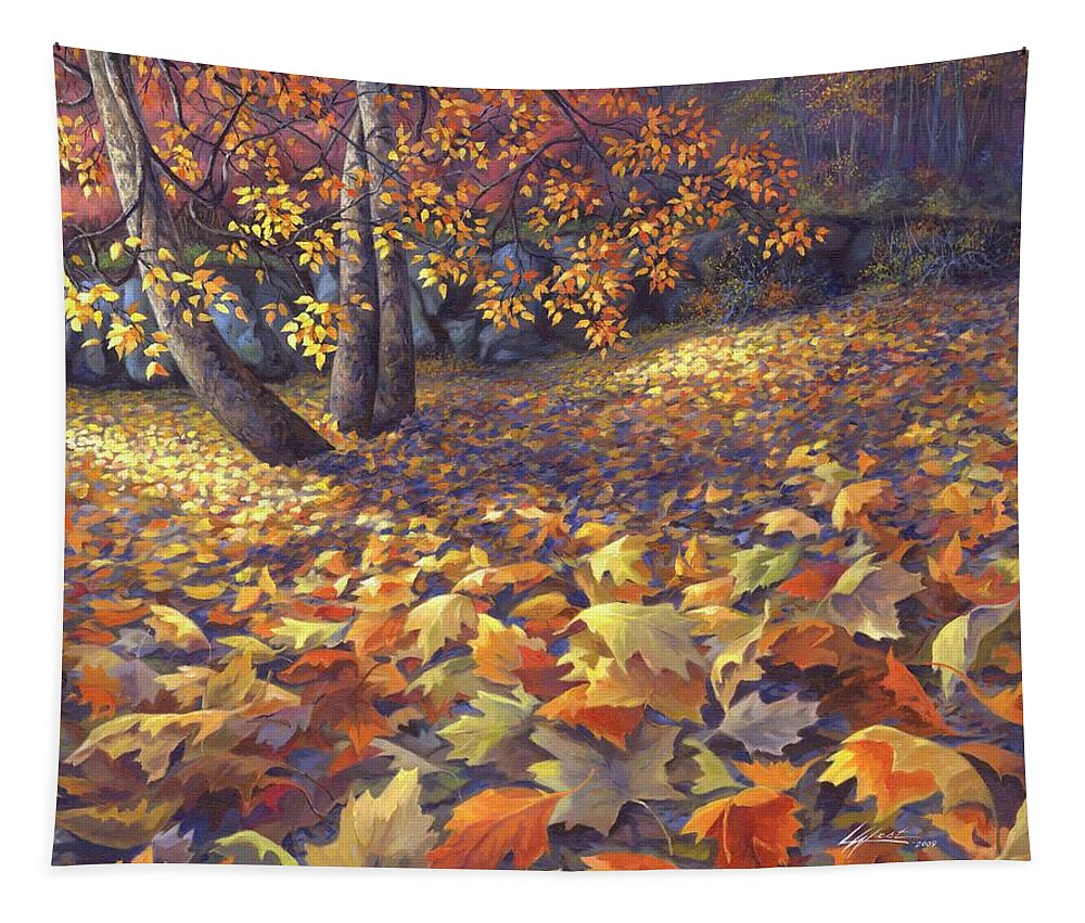 Autumn Scene Tapestry featuring the painting Toscas Trail by Lucy West