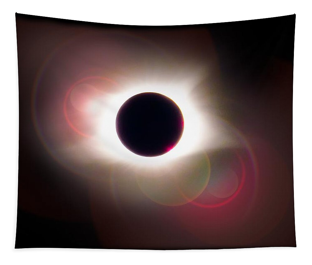 Total Tapestry featuring the photograph Total Eclipse of the Sun T Shirt Art with Solar Flares by Debra and Dave Vanderlaan