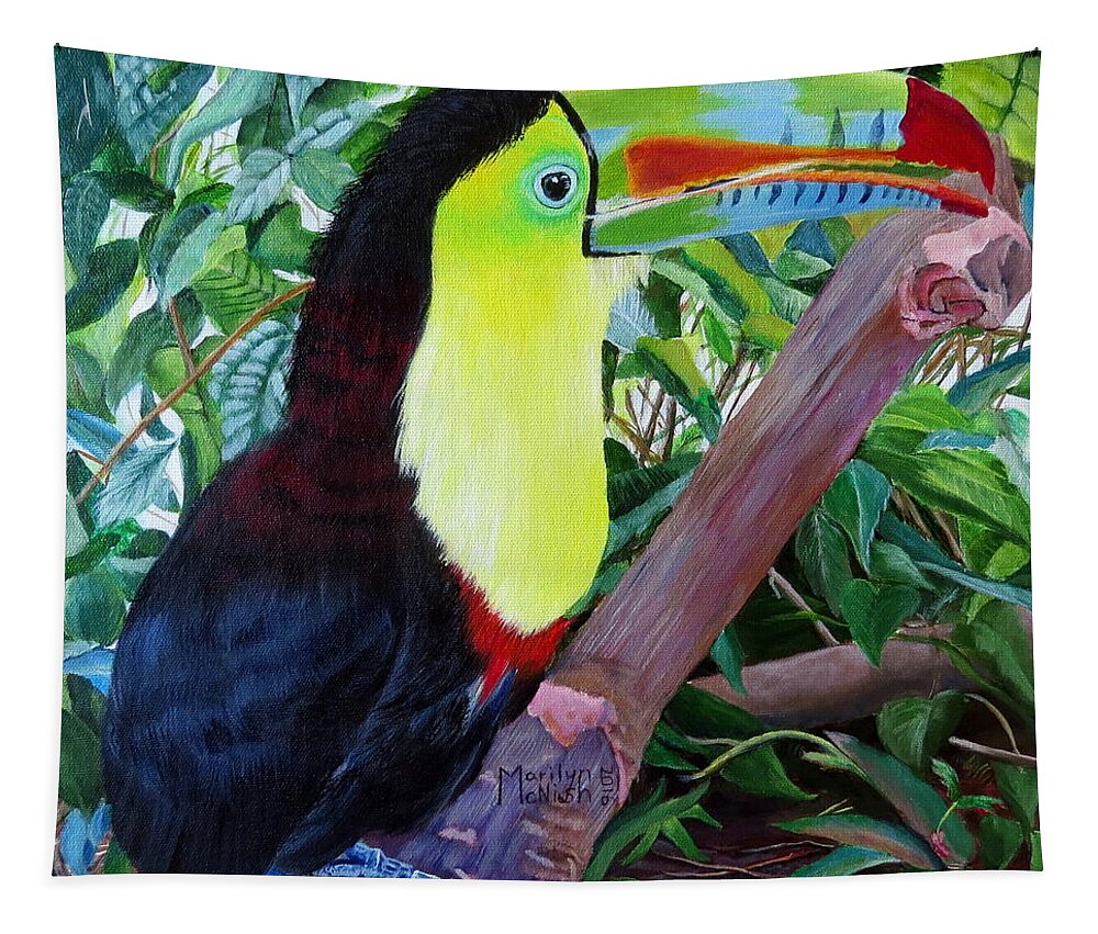 Keel-billed Toucan Tapestry featuring the painting Toucan Portrait 2 by Marilyn McNish