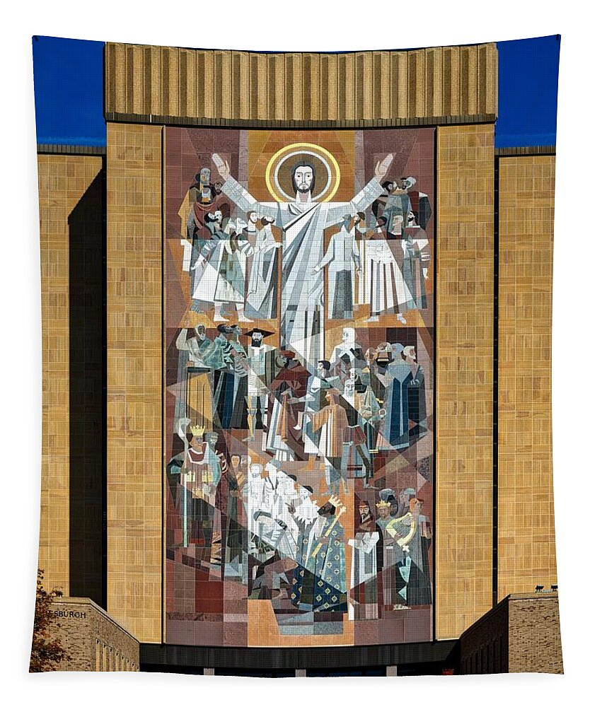 Hesburgh Library Tapestry featuring the photograph Touchdown Jesus - Hesburgh Library by Mountain Dreams