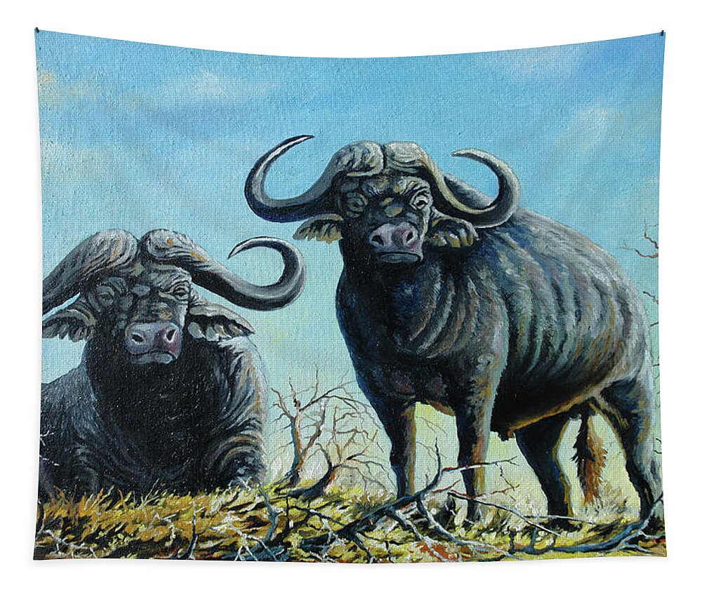 Buffalo Tapestry featuring the painting Tough Guys by Anthony Mwangi