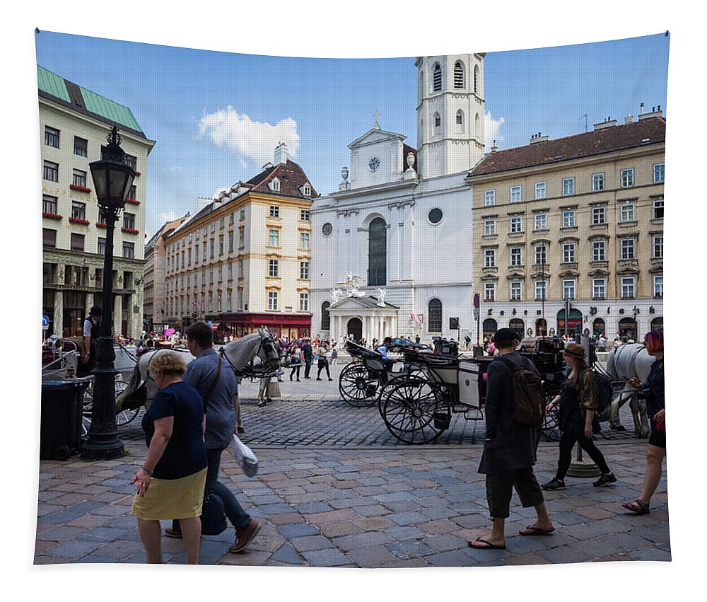 Vienna Tapestry featuring the photograph Tourists on St. Michael Square in City of Vienna by Artur Bogacki