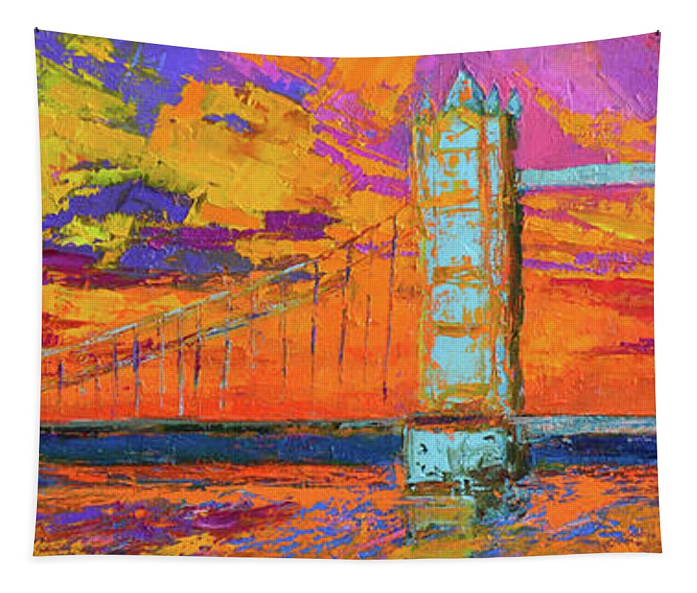 Tower Bridge Colorful Painting Tapestry featuring the painting Tower Bridge Colorful painting, under vibrant Sunset by Patricia Awapara