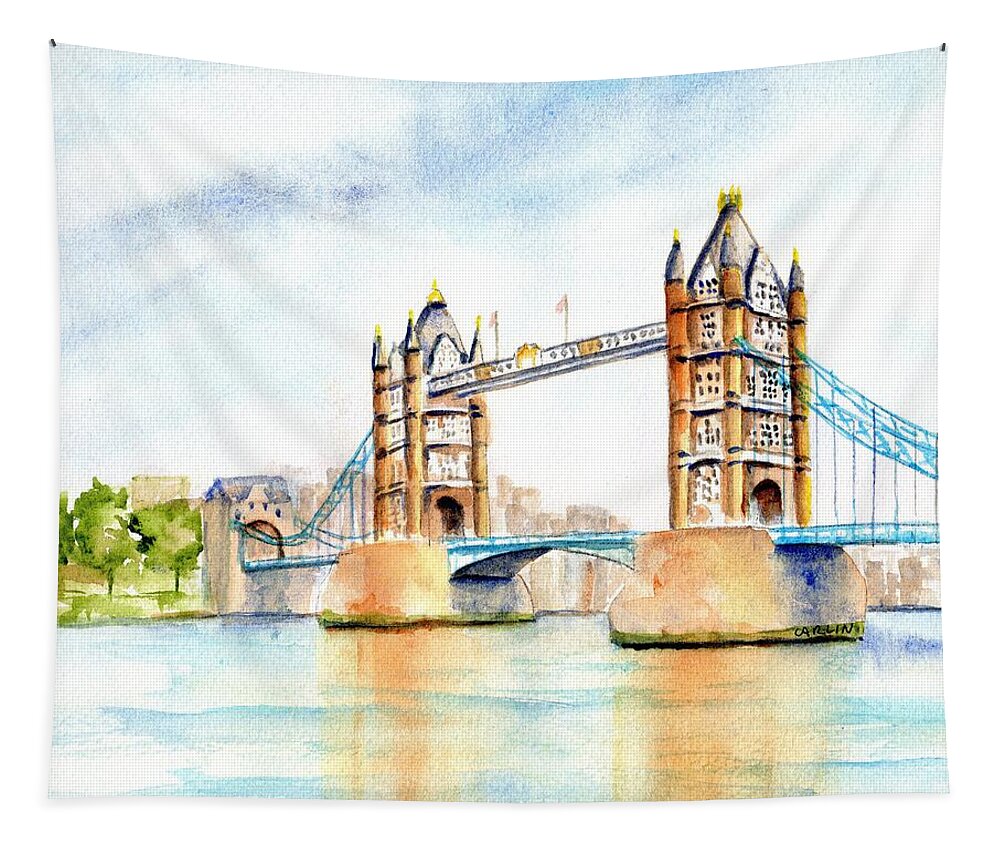 Bridge Tapestry featuring the painting Tower Bridge London by Carlin Blahnik CarlinArtWatercolor