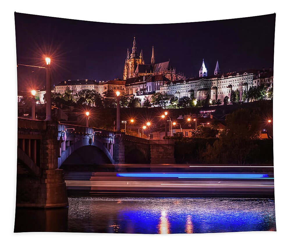 Jenny Rainbow Fine Art Photography Tapestry featuring the photograph Tracing Lines. Night Prague by Jenny Rainbow