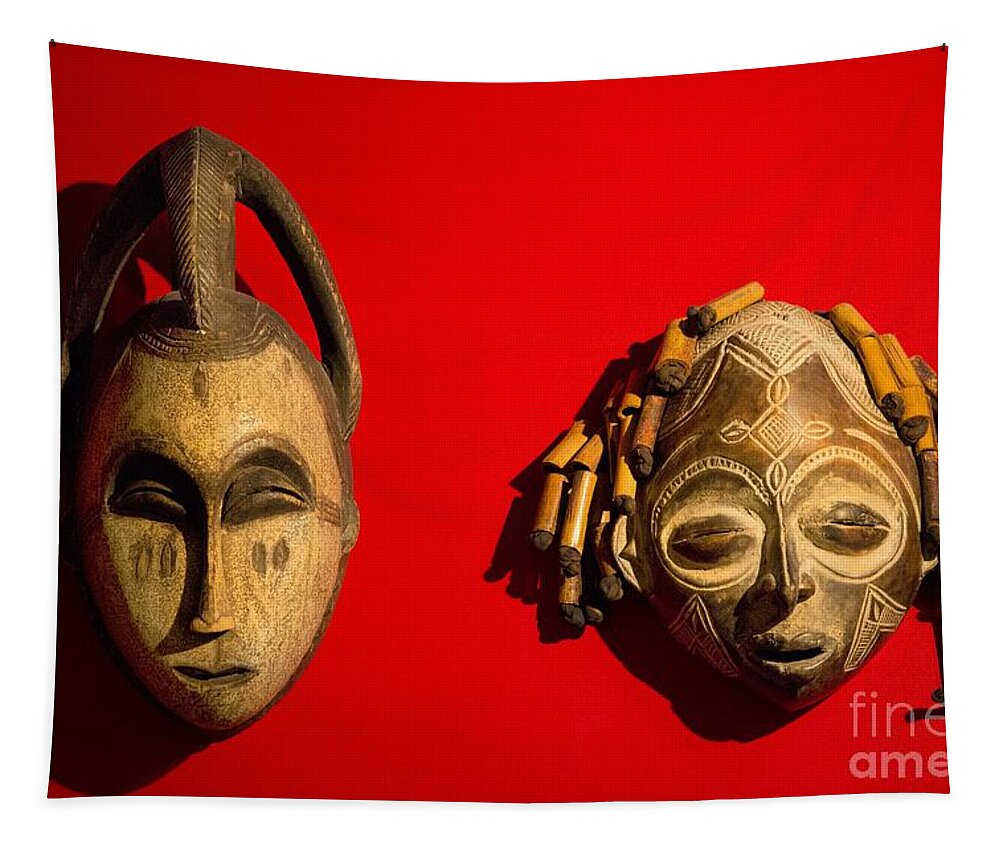 African Tapestry featuring the photograph Traditional African Masks by Al Bourassa