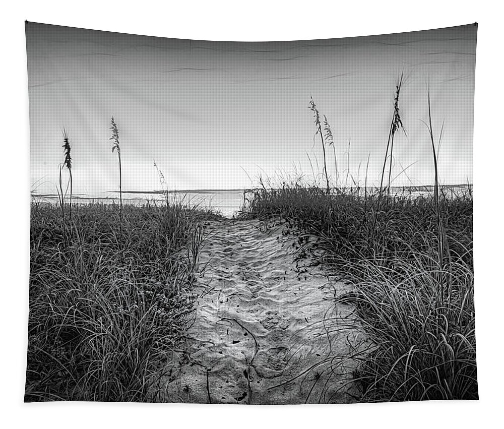 Clouds Tapestry featuring the photograph Trail in the Dunes Black and White Drawing Painting by Debra and Dave Vanderlaan
