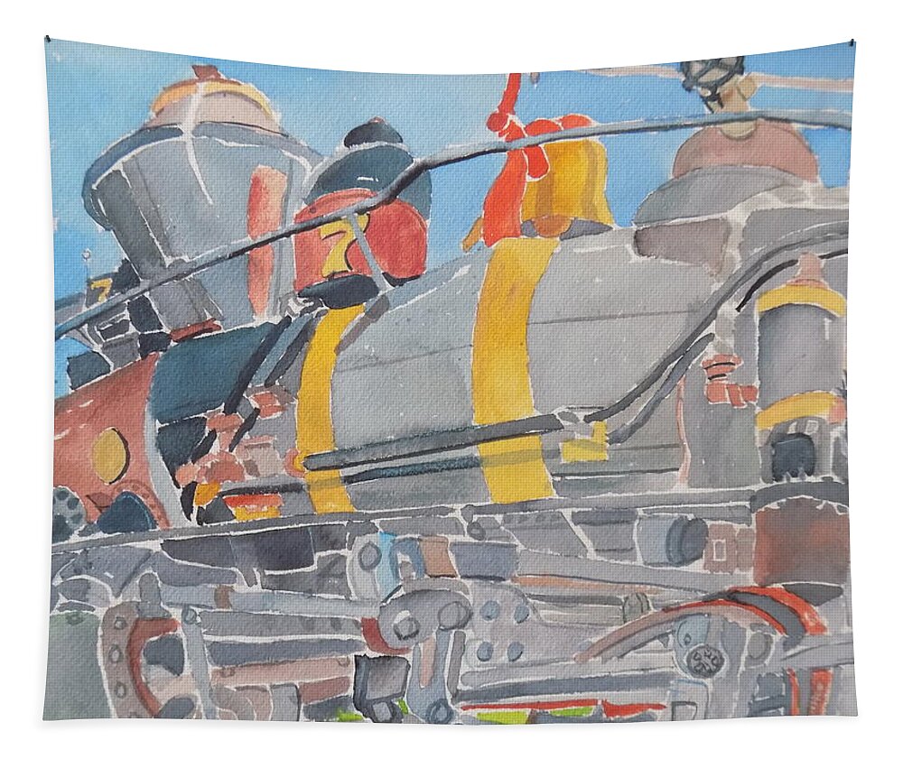 Train Tapestry featuring the painting Train Engine by Rodger Ellingson