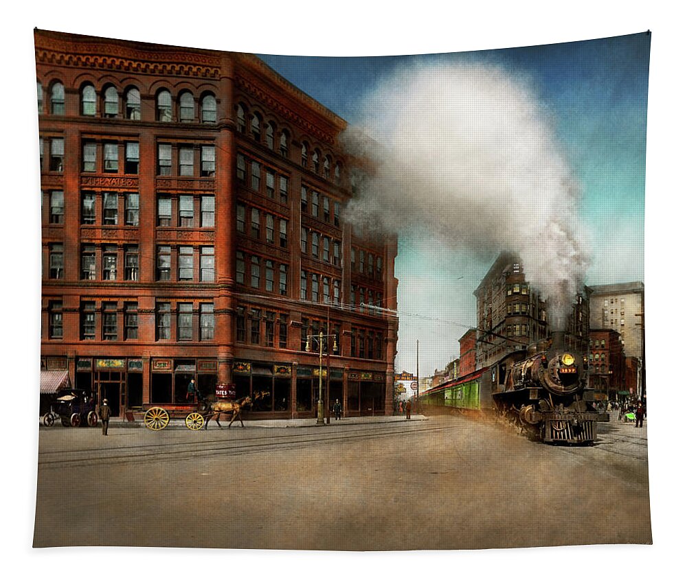Right On Time Tapestry featuring the photograph Train - Respect the train 1905 by Mike Savad