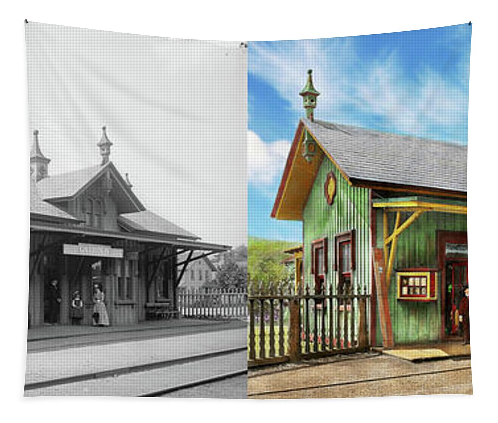 Train Station Tapestry featuring the photograph Train Station - Garrison train station 1880 - Side by Side by Mike Savad