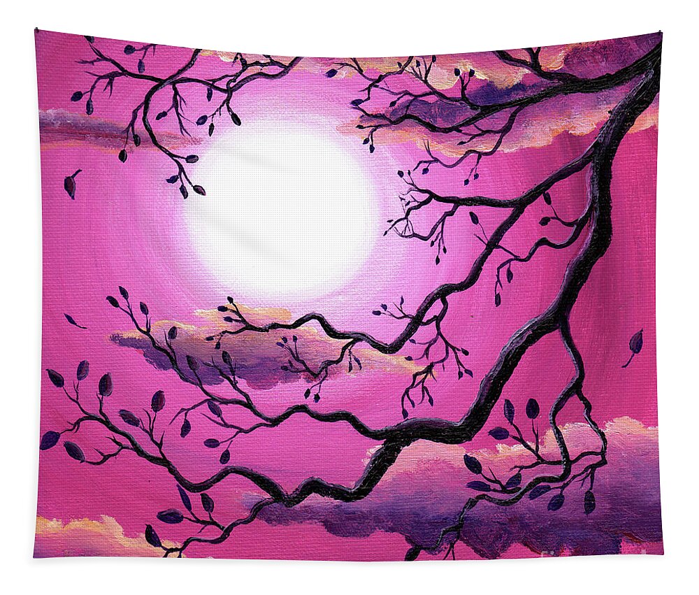 Zen Tapestry featuring the painting Tree Branch in Pink Moonlight by Laura Iverson