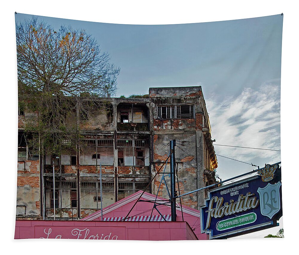 Tree In Building Over La Floridita Havana Cuba Or La Florida Tapestry featuring the photograph Tree in Building over La Floridita Havana Cuba by Charles Harden