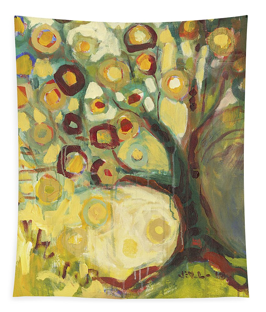 Tree Life Abstract Modern Circles Contemporary Nature Tapestry featuring the painting Tree of Life in Autumn by Jennifer Lommers