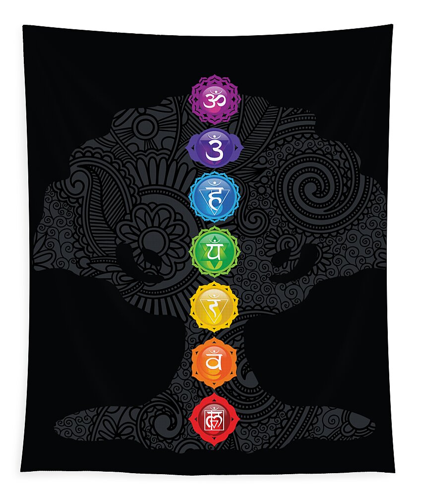 Paisley Design Tapestry featuring the digital art Tree Of Life Seven Chakras Paisley Design by Serena King