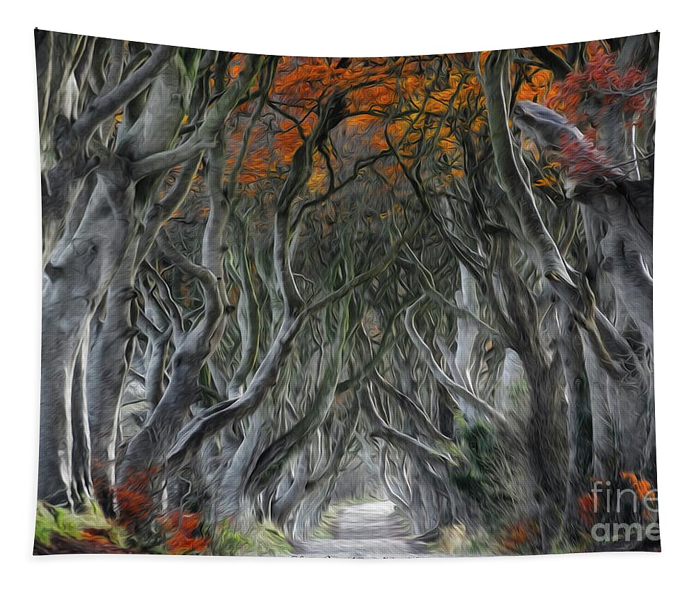 Trees Tapestry featuring the painting Trees Embracing by Chris Armytage