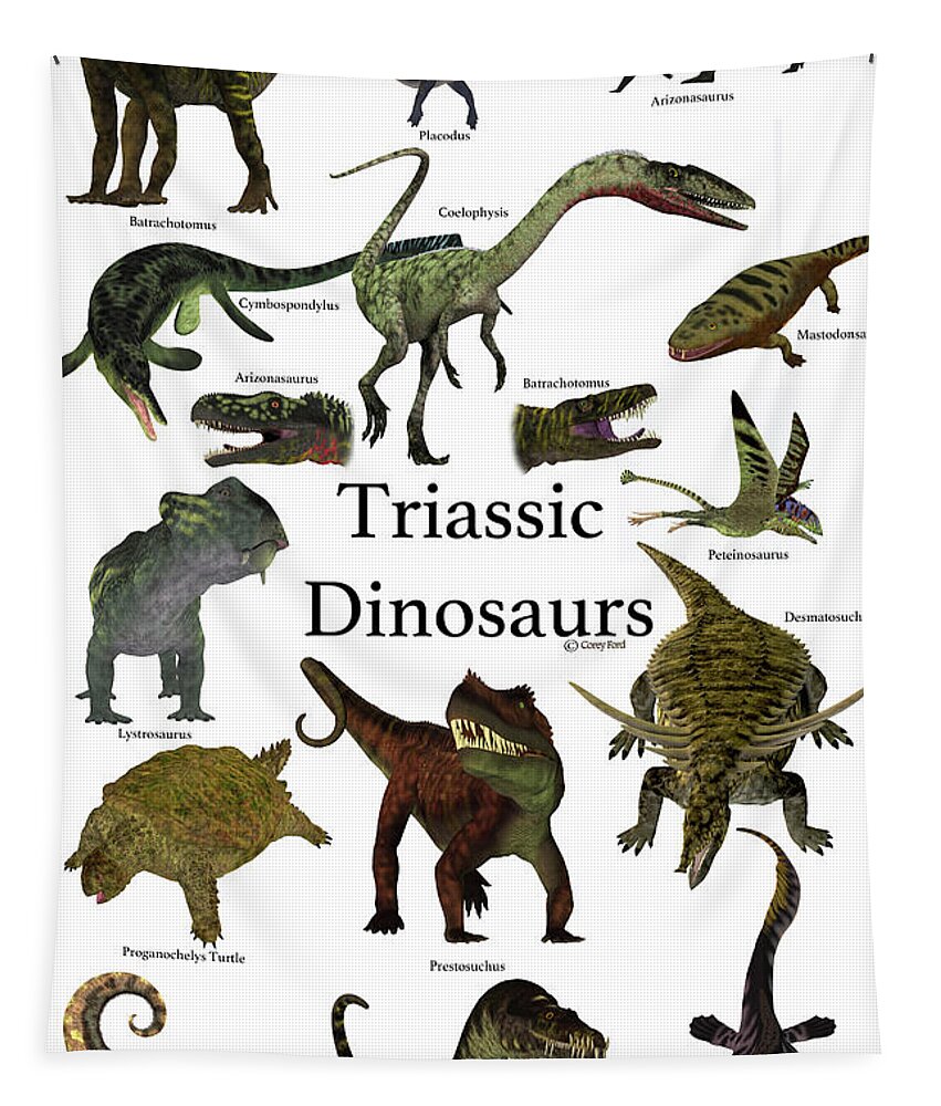 Triassic Tapestry featuring the digital art Triassic Dinosaurs by Corey Ford