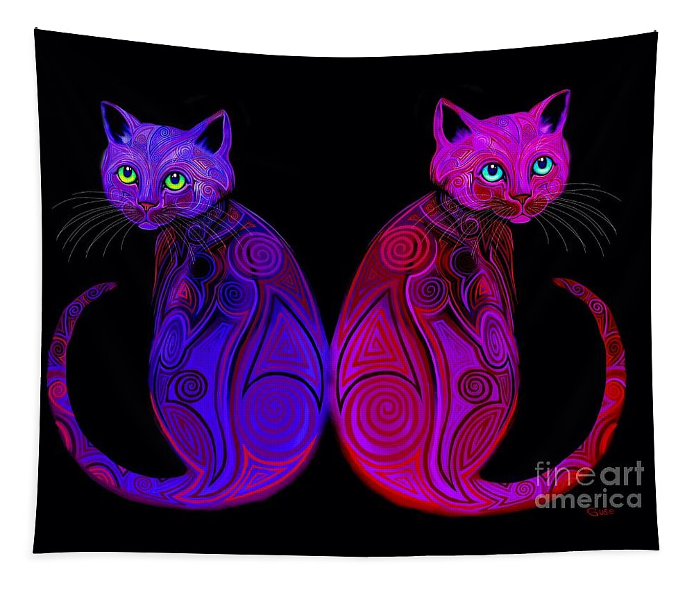 Cats Tapestry featuring the digital art Tribal Cats by Nick Gustafson