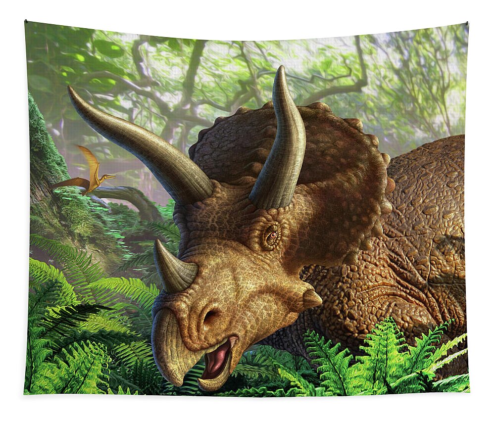 Triceratops Tapestry featuring the digital art Triceratops by Jerry LoFaro
