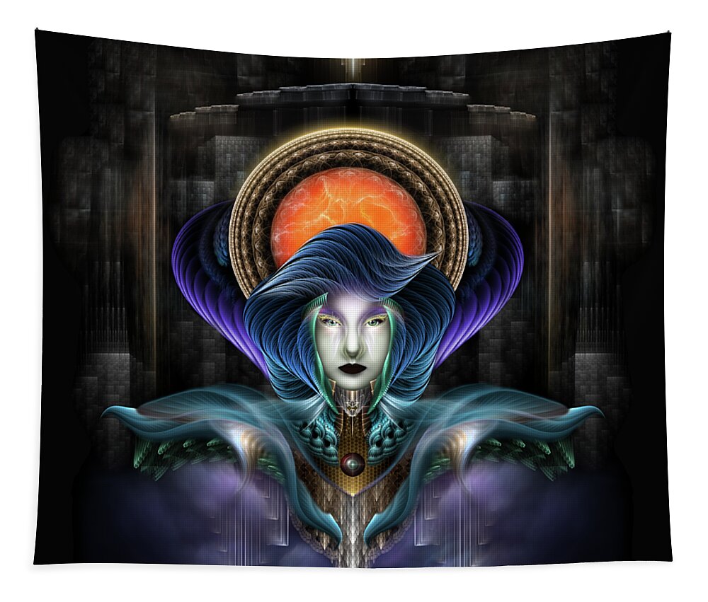 Fractal Tapestry featuring the digital art Trilia Goddess Of The Orange Moon by Rolando Burbon