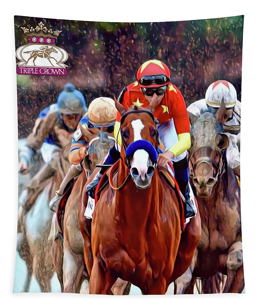 Justify Tapestry featuring the digital art Triple Crown Winner Justify 2 by CAC Graphics