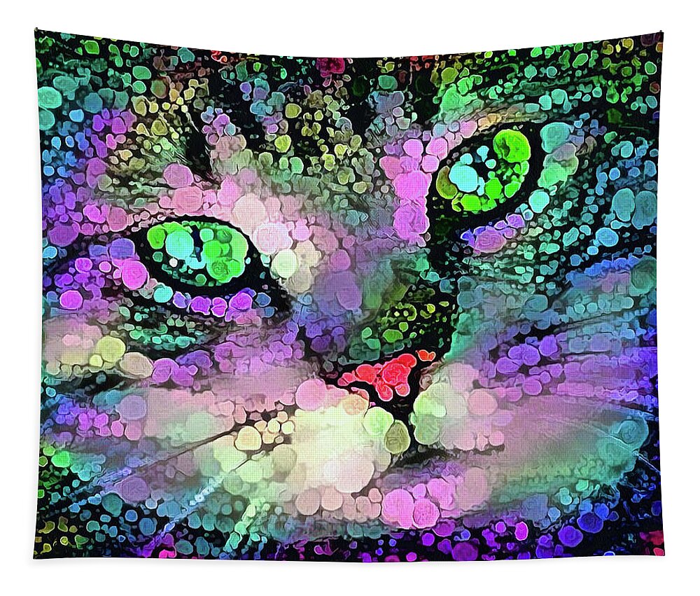 Cat Tapestry featuring the photograph Trippy cat with colorful dots by Matthias Hauser