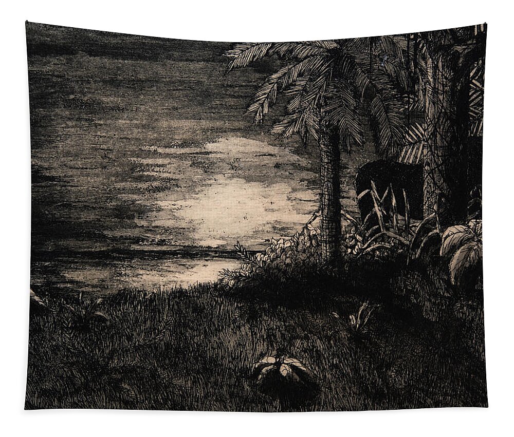 Sunset Tapestry featuring the drawing Tropic Sunset by William Russell Nowicki