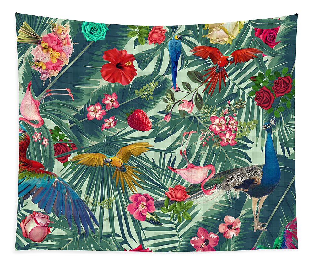 Nature Pattern Tapestry featuring the digital art Green Tropical Paradise by Mark Ashkenazi