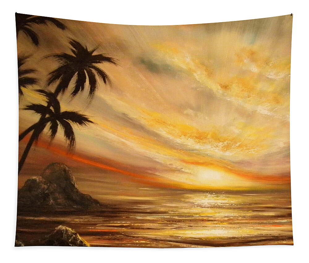 Tropical Tapestry featuring the painting Tropical Sunset 65 by Gina De Gorna