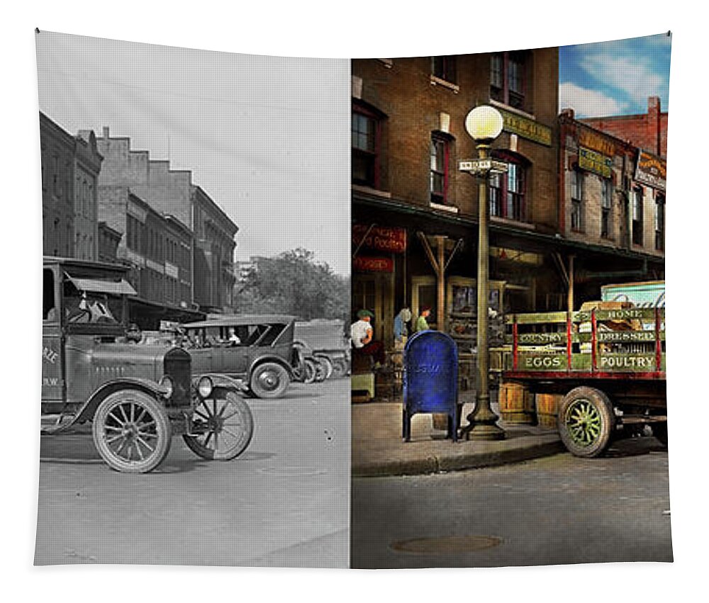 Ford Tapestry featuring the photograph Truck - Home dressed poultry 1926 - Side by Side by Mike Savad