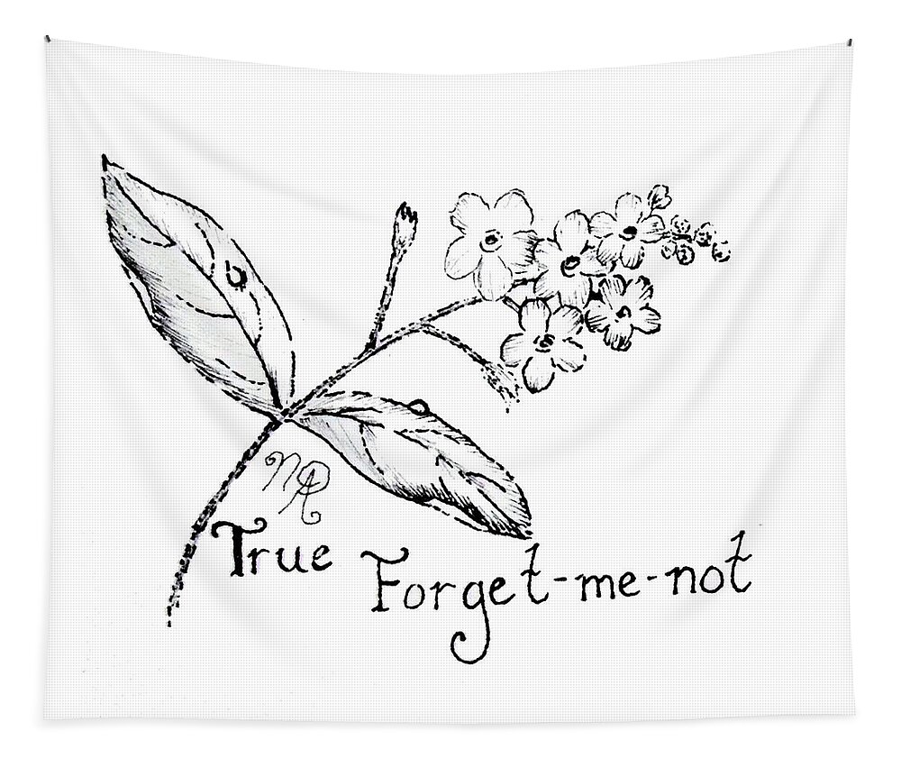 Forget-me-not Tapestry featuring the drawing True Forget-me-not by Nicole Angell