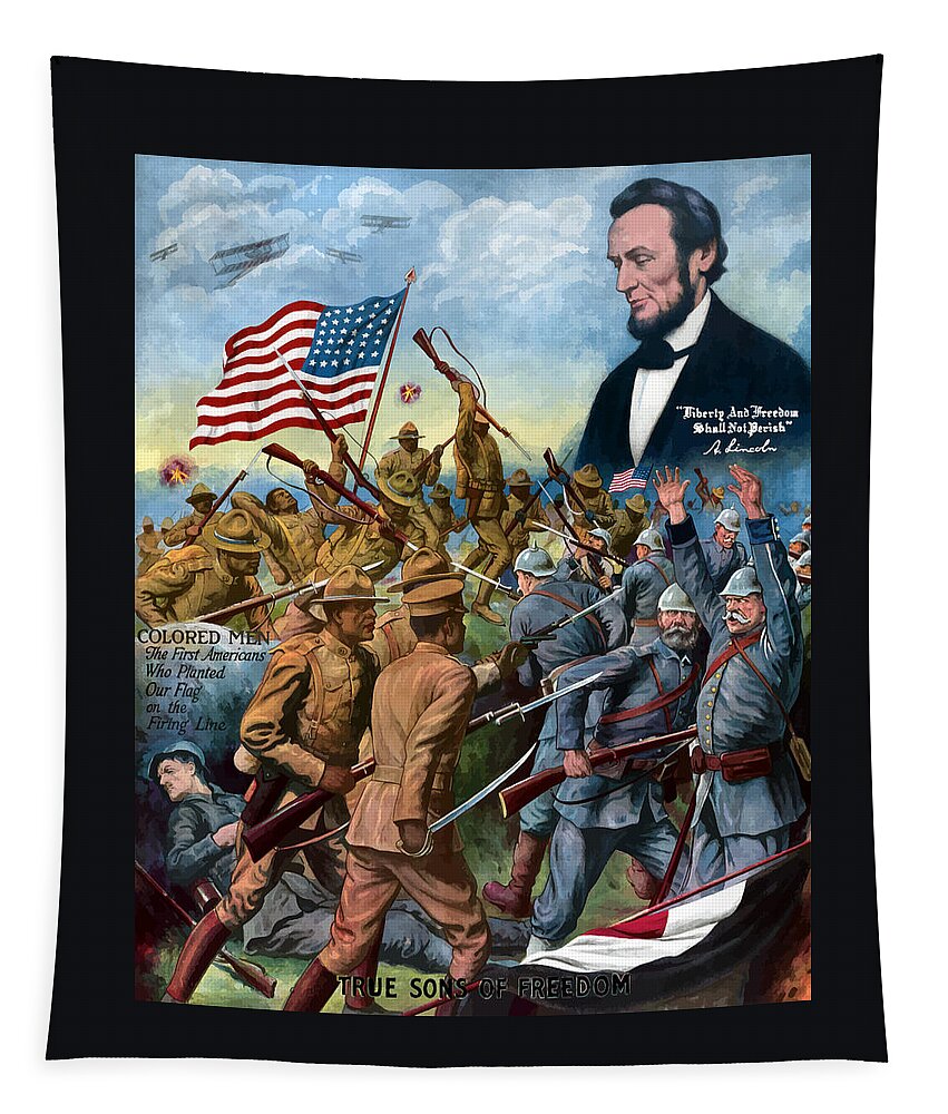 African American History Tapestry featuring the painting True Sons Of Freedom -- WW1 Propaganda by War Is Hell Store