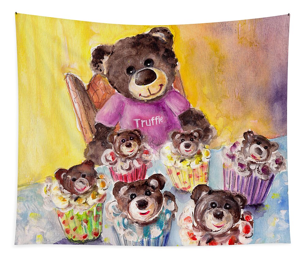Animals Tapestry featuring the painting Truffle McFurry And The Bear Cupcakes by Miki De Goodaboom