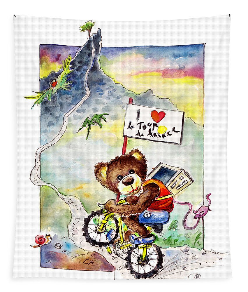 Animals Tapestry featuring the painting Truffle McFurry At The Tour De France by Miki De Goodaboom