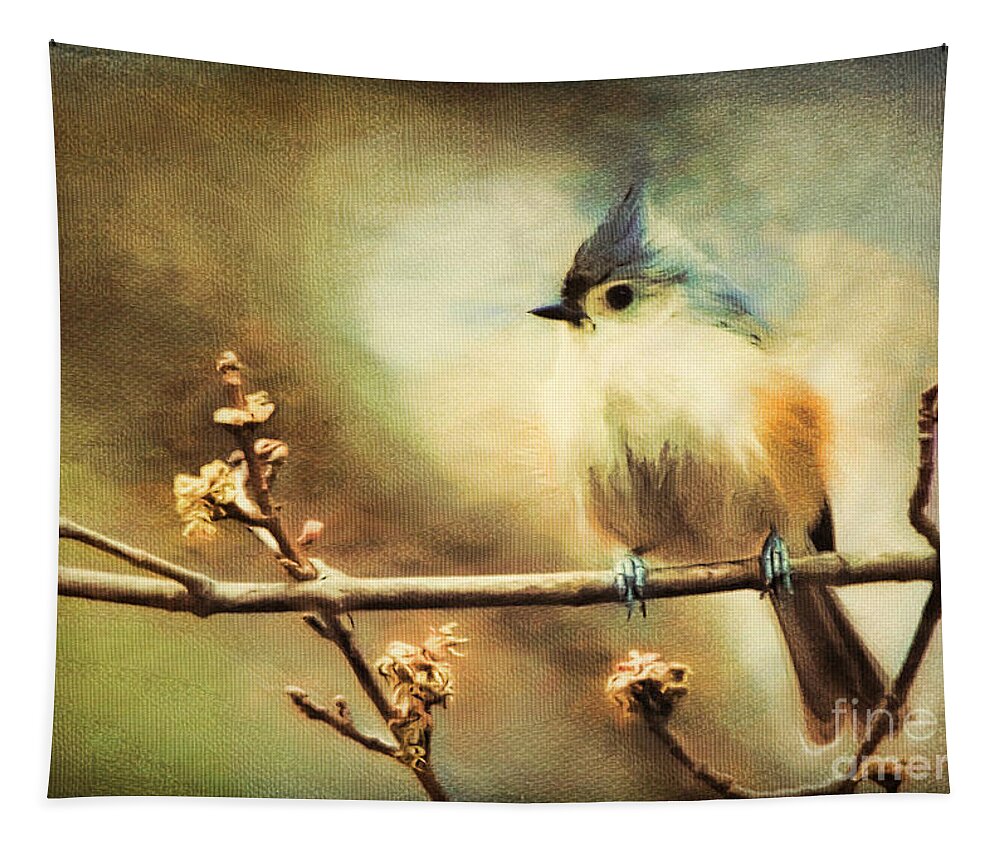 Tufted Titmouse Tapestry featuring the digital art Tufted Titmouse Bird by Tina LeCour