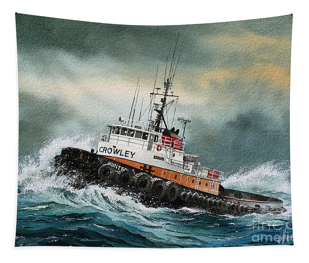 Tugs Tapestry featuring the painting Tugboat HUNTER CROWLEY by James Williamson