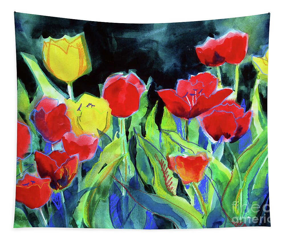 Paintings Tapestry featuring the painting Tulip Bed at Dark by Kathy Braud