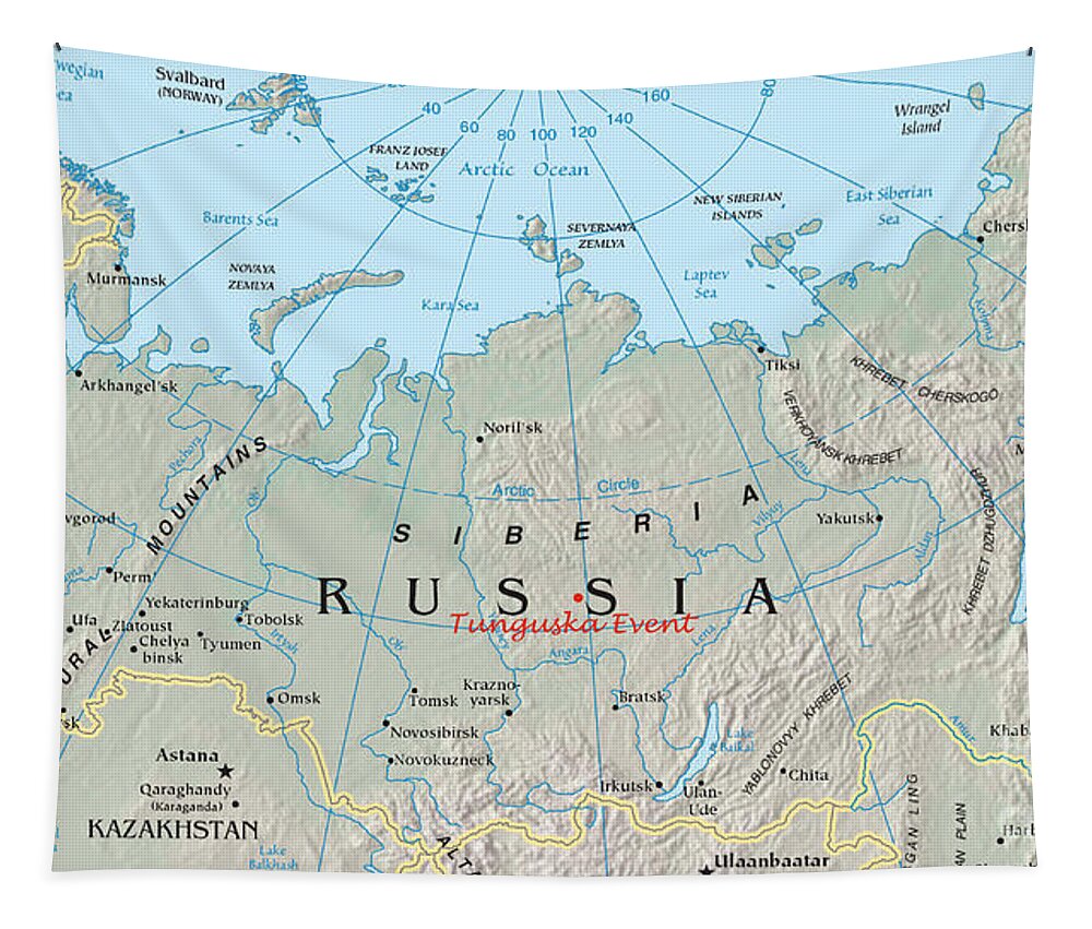 Map Tapestry featuring the photograph Tunguska Event Location, Siberia, Russia by Science Source