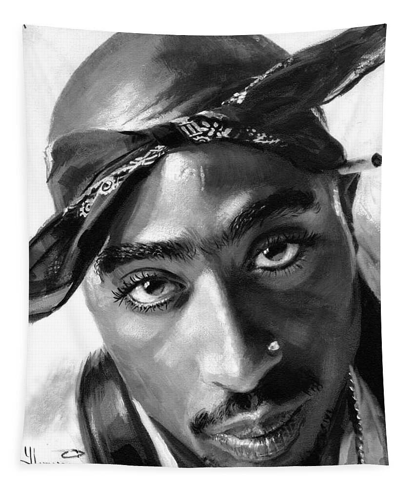 Tupac Shakur Tapestry featuring the painting Tupac Shakur by Ylli Haruni