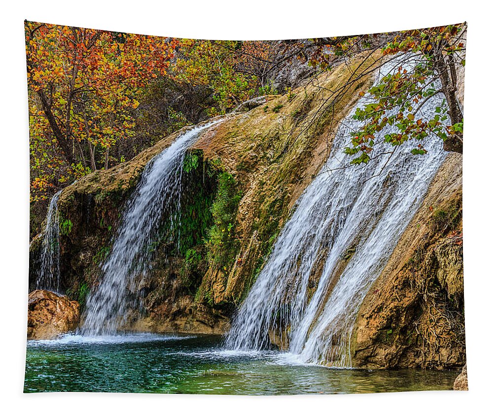 Green Tapestry featuring the photograph Turner Falls by Doug Long