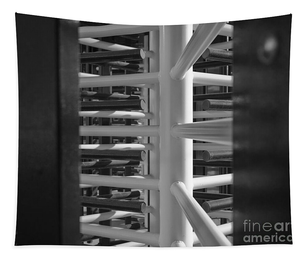 Door Tapestry featuring the photograph Turnstiles Black and White by Terri Waters