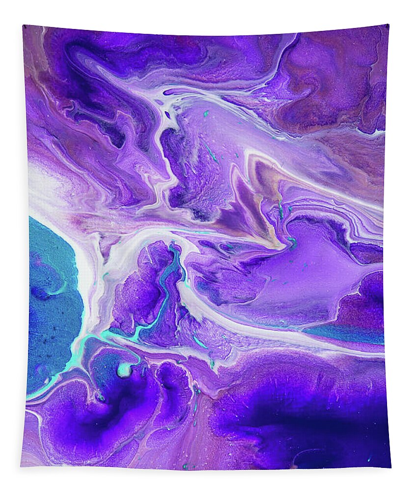 Jenny Rainbow Fine Art Photography Tapestry featuring the painting Turquoise and Purple Flows. Vertical. Abstract Fluid Acrylic Painting by Jenny Rainbow